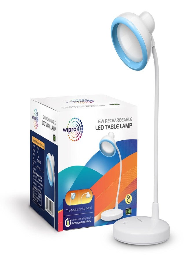 Wipro Re-Chargeable LED Table Lamp, Round and Flexible Design with 3 Grade Dimming, 6W Desk Lamp for Study with Adjustable Neck, White, ABS, Pack of 1 - Image 1