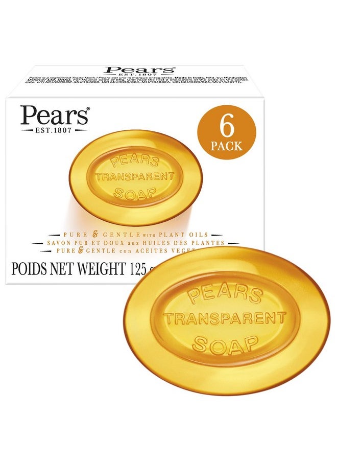 Pears PEARS Soap, Face & Body Soap, Amber - Pure & Gentle Transparent Bar Soap, Moisturizing Glycerin Soap with Natural Oils for Pampered, Glowing Skin, 4.4 Oz (Pack of 6)  - Image 1