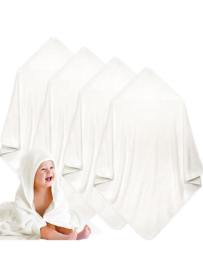 Reginary 4 Pack Baby Hooded Towels Coral Fleece Baby Bath Towels 30 x 30 Inch Soft Absorbent Hooded Bath Blanket for Newborn Toddler Infant Boy Girl Shower Gift Supplies (White) - Image 1