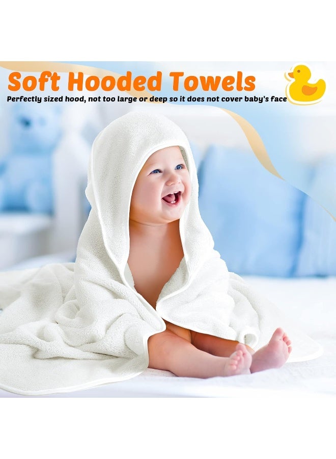 Reginary 4 Pack Baby Hooded Towels Coral Fleece Baby Bath Towels 30 x 30 Inch Soft Absorbent Hooded Bath Blanket for Newborn Toddler Infant Boy Girl Shower Gift Supplies (White) - Image 4
