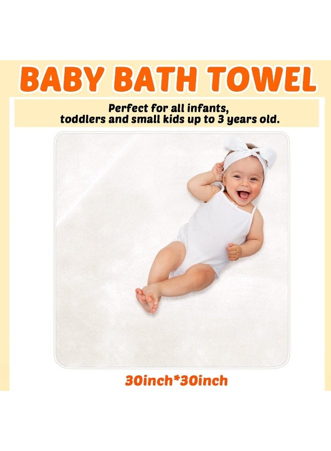 Reginary 4 Pack Baby Hooded Towels Coral Fleece Baby Bath Towels 30 x 30 Inch Soft Absorbent Hooded Bath Blanket for Newborn Toddler Infant Boy Girl Shower Gift Supplies (White) - Image 3