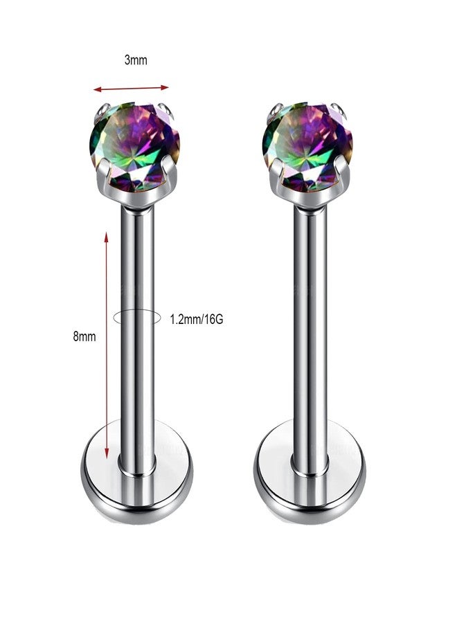 BelezaDosas G23 Titanium Labret Studs Threadless Push Back 16G Lip Tragus Helix Cartilage Earring Piercing Jewelry (1 pair Vitrail Medium) - Image 2