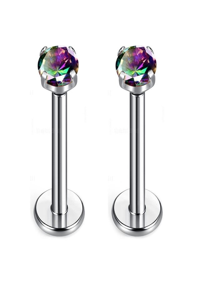 BelezaDosas G23 Titanium Labret Studs Threadless Push Back 16G Lip Tragus Helix Cartilage Earring Piercing Jewelry (1 pair Vitrail Medium) - Image 1