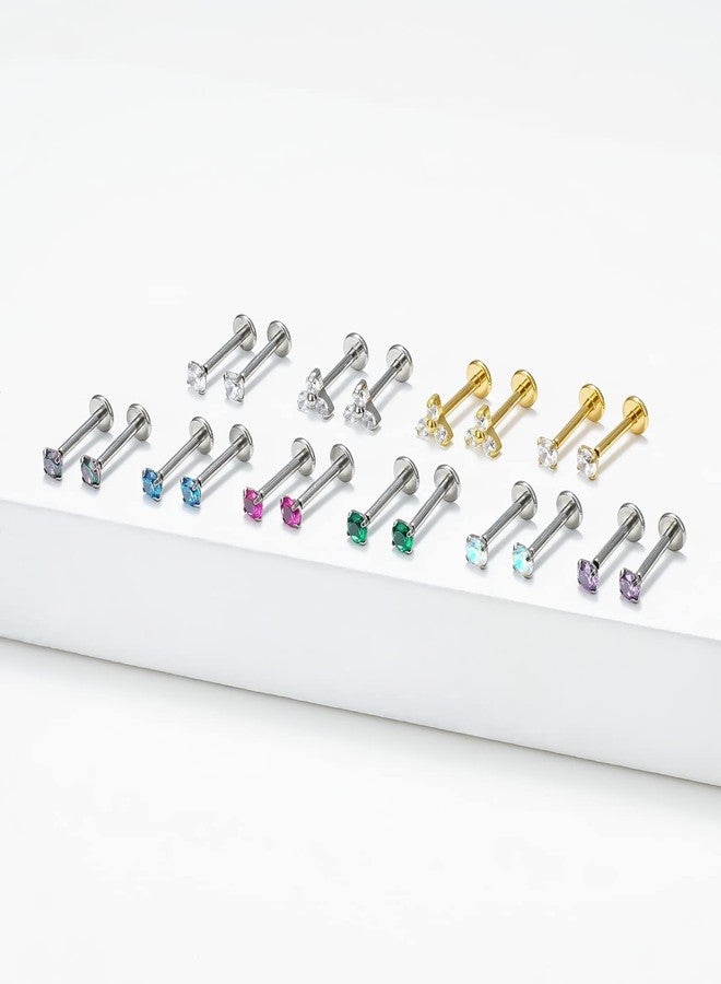 BelezaDosas G23 Titanium Labret Studs Threadless Push Back 16G Lip Tragus Helix Cartilage Earring Piercing Jewelry (1 pair Vitrail Medium) - Image 3