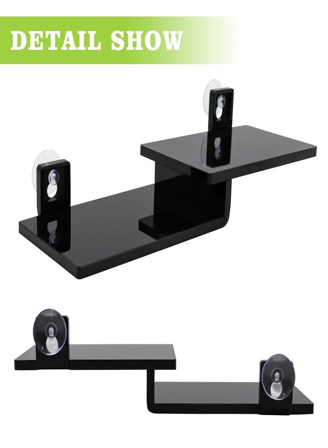 Neeenn Frog Basking Platform with Suction Cup, Black Acrylic Double Ledge Platform for Reptile, Tank and Aquarium Accessories for Small Animals Tree Frogs Crested Gecko Lizards Axolotl - 7.3 x 2.4 x 1 Inch - Image 5