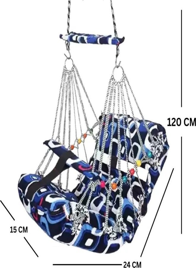 Cotton Baby Swing for Kids | Soft Fabric Baby Jhula | Indoor & Outdoor Hanging Swing for Infants and Toddlers (Blue) - Image 5