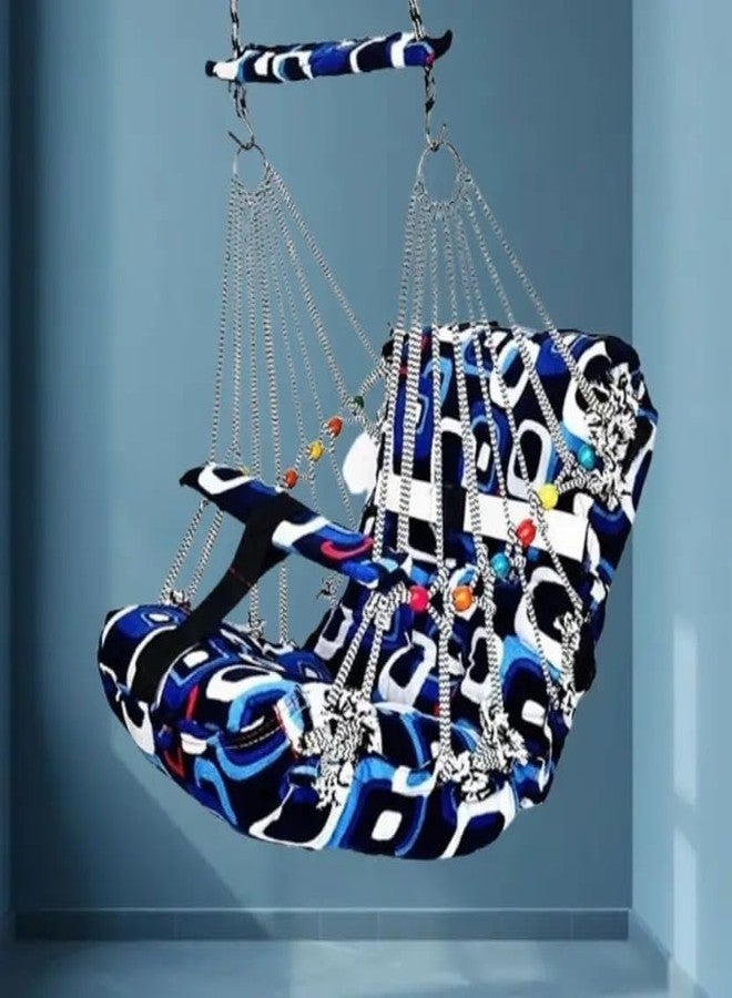 Cotton Baby Swing for Kids | Soft Fabric Baby Jhula | Indoor & Outdoor Hanging Swing for Infants and Toddlers (Blue) - Image 4