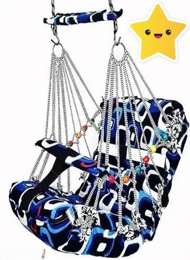 Cotton Baby Swing for Kids | Soft Fabric Baby Jhula | Indoor & Outdoor Hanging Swing for Infants and Toddlers (Blue) - Image 1