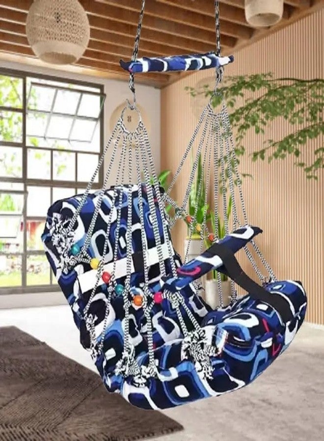 Cotton Baby Swing for Kids | Soft Fabric Baby Jhula | Indoor & Outdoor Hanging Swing for Infants and Toddlers (Blue) - Image 3