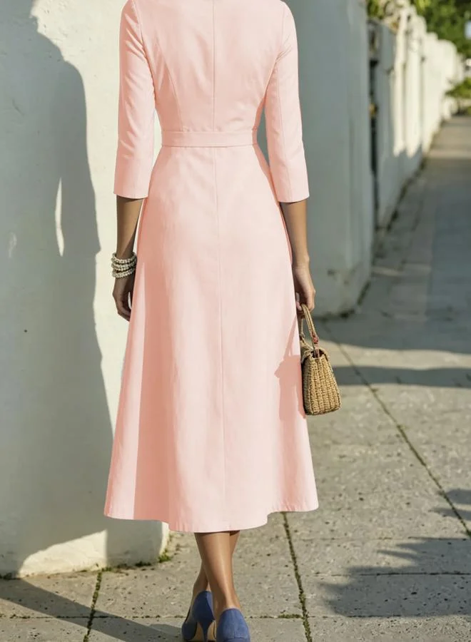 Take Two Pink A-Line Maxi Dress with 3/4 Sleeves