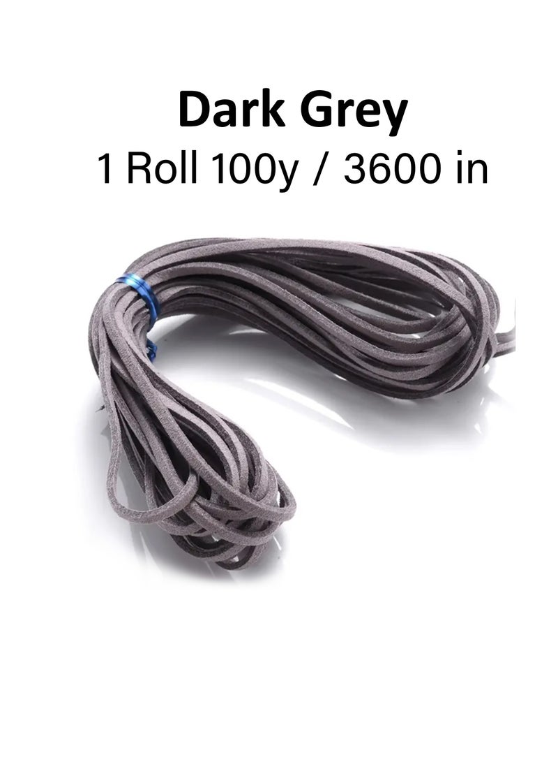 1 roll 100 Yards 2.6mm Suede Leather Cords Leather Lace Flat Suede Cord String Thread Velvet Cord(Color Dark Grey)
