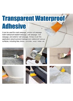 JUE-FISH Transparent Waterproof Adhesive Transparent Waterproof Glue with Brush Waterproof Insulating Sealant Glue Polyurethane Waterproof Coating Multipurpose Anti-Leakage Agent Transparent Waterproof Coating  - Image 2