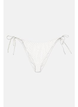 Women Eyelet Side Tie Bikini Bottom, White