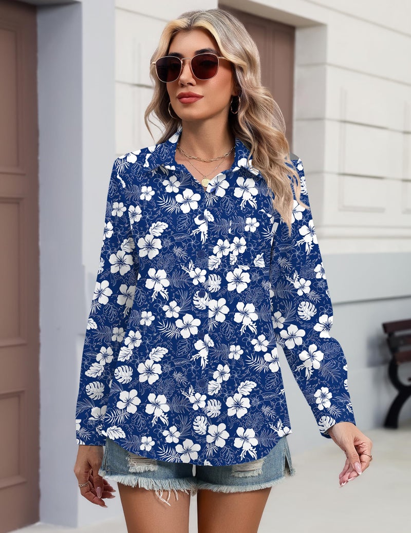 HOTOUCH Womens Long Sleeve Shirts Floral Button Down Blouses Business Casual Work Tops Office Clothes Dressy Fashion XL - Image 5