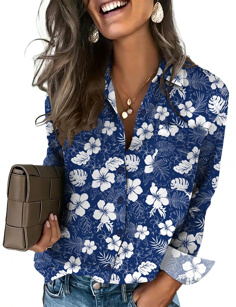 HOTOUCH Womens Long Sleeve Shirts Floral Button Down Blouses Business Casual Work Tops Office Clothes Dressy Fashion XL - Image 2