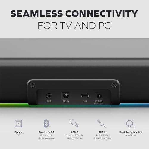 Creative Sound Blaster GS5 RGB Gaming Soundbar with SuperWide Technology, Powered via Adapter, Up to 60W Peak Power, Bluetooth 5.4, Optical-in, Headphone-Out Port, for PC and TV - Image 4