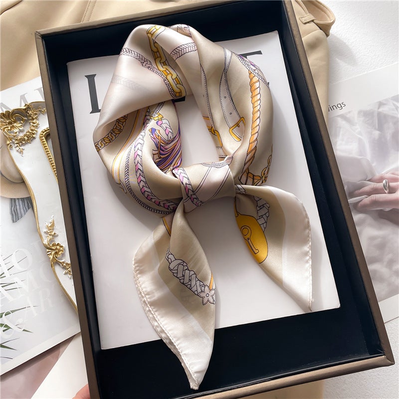 Factory wholesale scarves ladies scarf shawls 70cm Korean small square silk satin printed spring and summer sunscreen scarf - Image 4