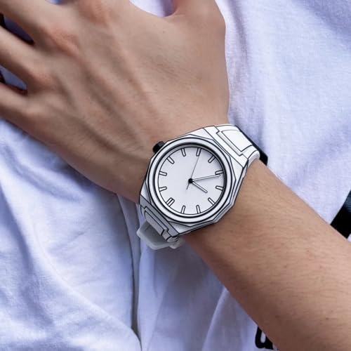 FANMIS Men's Anime-Inspired Fashion Sketch Wristwatch Minimalist Creative Wormhole Design Watch Stylish and Durable Timepiece for Men's Sports Watch (White) - Image 5