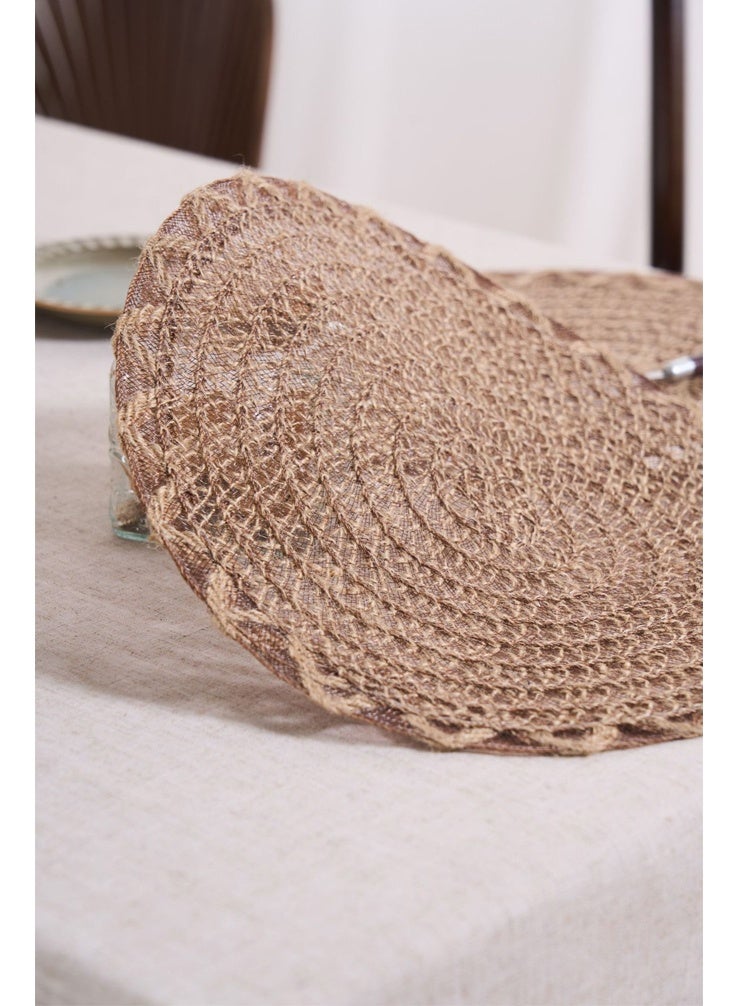 4 Pieces Round Jute Woven Placemats - Heat Resistant Table Mats with Hollow Out Design, Non-Slip & Decorative Dinner Plate Pads for Kitchen Dining Table (38cm,Natural Brown) - Image 4