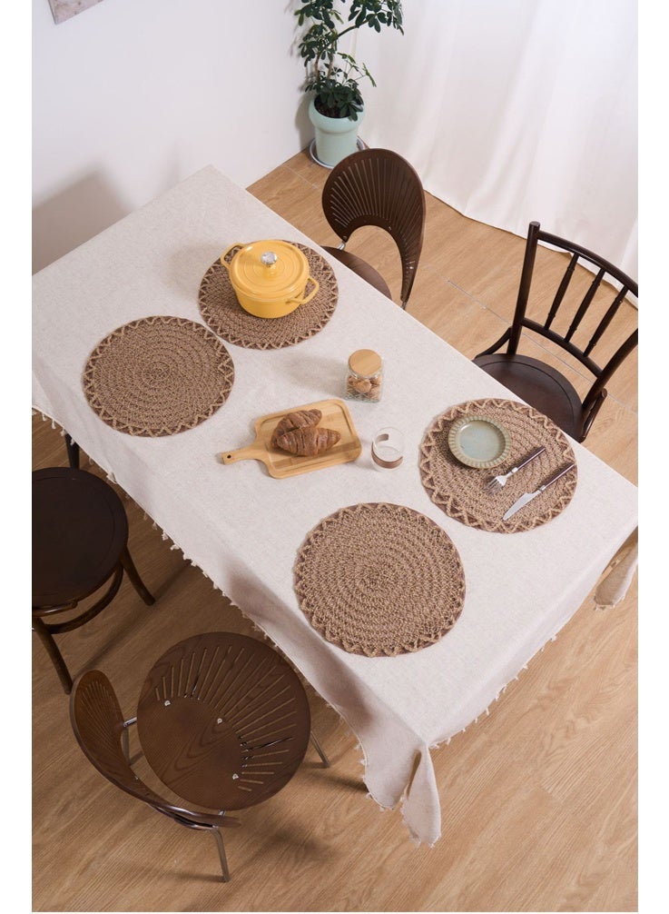 4 Pieces Round Jute Woven Placemats - Heat Resistant Table Mats with Hollow Out Design, Non-Slip & Decorative Dinner Plate Pads for Kitchen Dining Table (38cm,Natural Brown) - Image 1