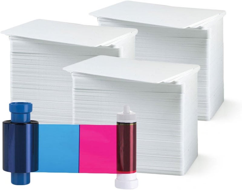 Bodno Magicard MA300YMCKO Color Ribbon  YMCKO  300 Prints with Bodno Premium CR80 30 Mil Graphic Quality PVC Cards  Qty 300 - Image 1