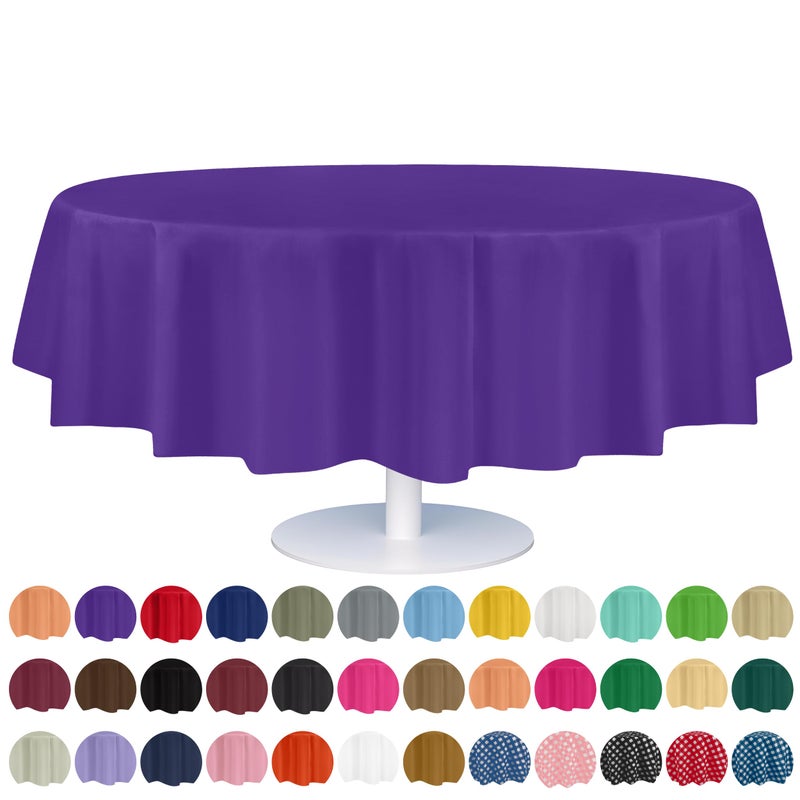 Grandipity 12 Pack Premium Disposable Plastic Tablecloth 84 Inch Decorative Round Table Cover  Purple
