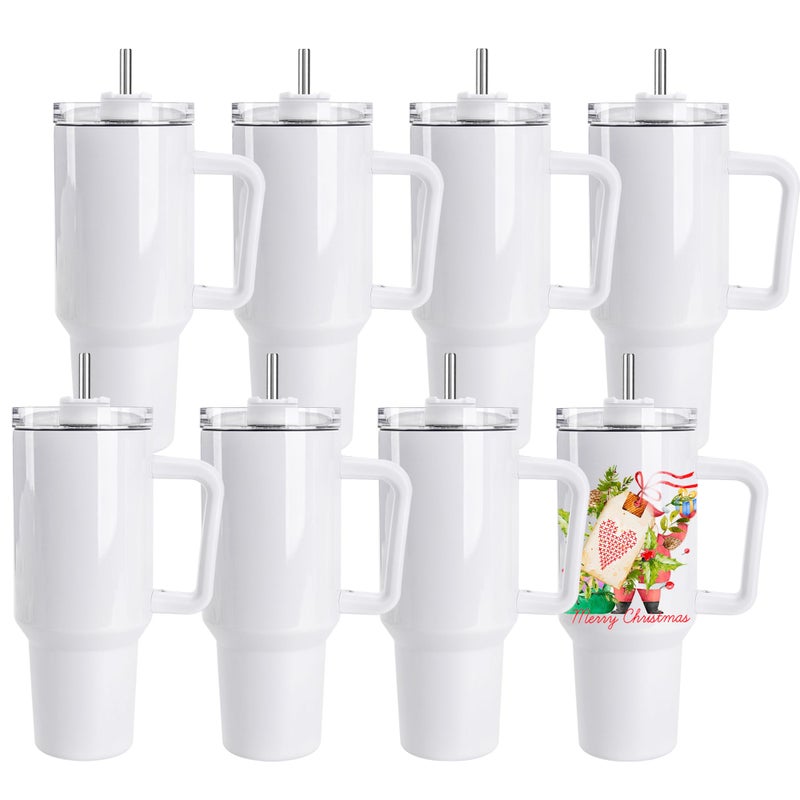DS 8 Pack Sublimation Tumblers 40 OZ with Handle Blank Insulated Large Tumbler Bulk Coffee Travel Cups Stainless Steel Travel Mug for DIY Craft Heat Press Print