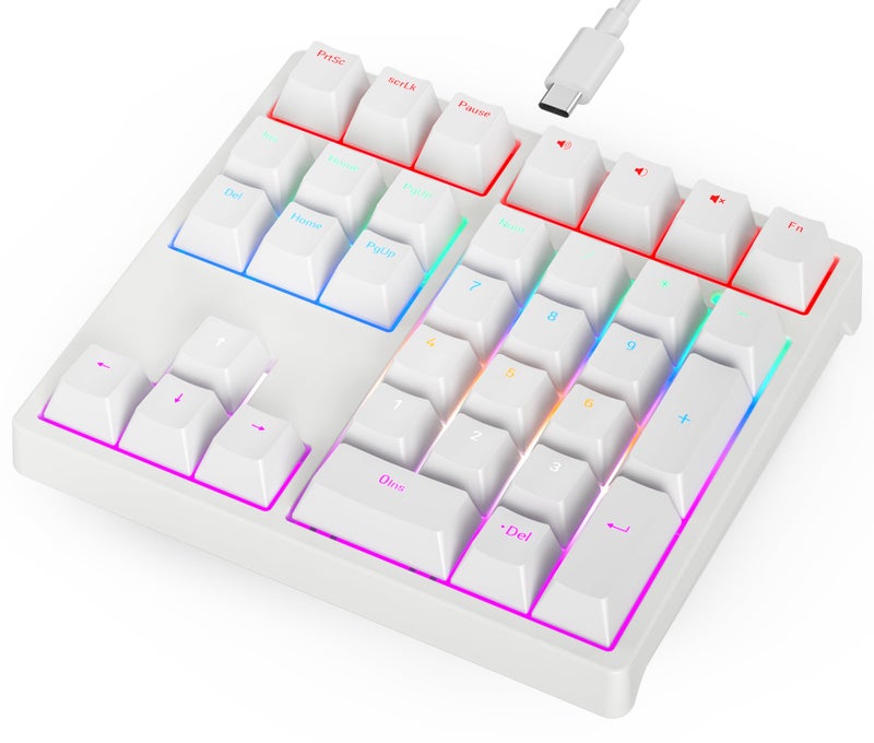 Gurjot Number Pad，Mechanical USB Wired Numeric Keypad with RGB LED Backlit,34 Keys Numpad Keyboard with PBT Keycaps Blue Switches for Windows/Mac Laptop,Computer,Desktop,PC,Notebook (White) - Image 1