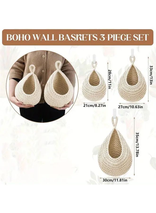3pcs Handwoven Teardrop Fruit Vegetable Baskets Wall Hanging Kitchen Storage - Image 3
