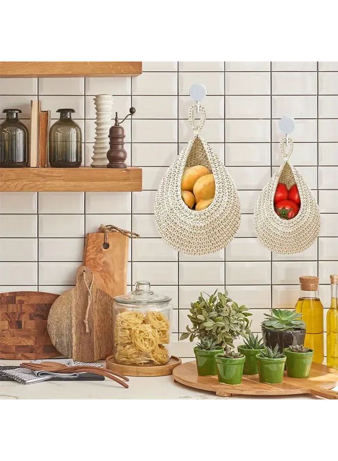 3pcs Handwoven Teardrop Fruit Vegetable Baskets Wall Hanging Kitchen Storage - Image 2