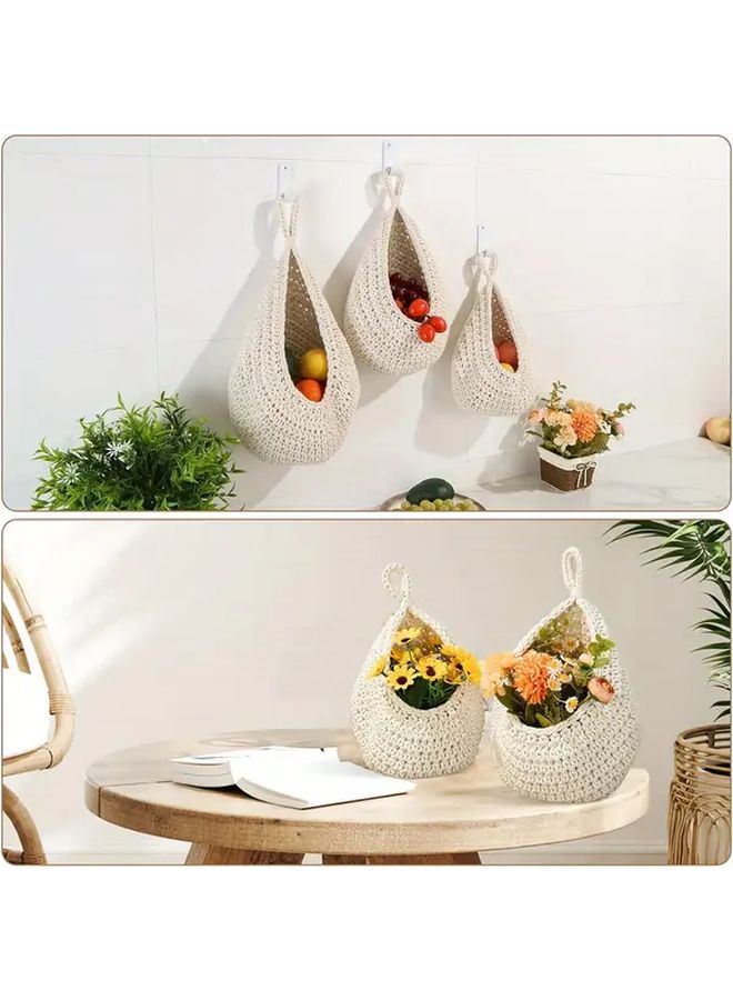 3pcs Handwoven Teardrop Fruit Vegetable Baskets Wall Hanging Kitchen Storage - Image 5