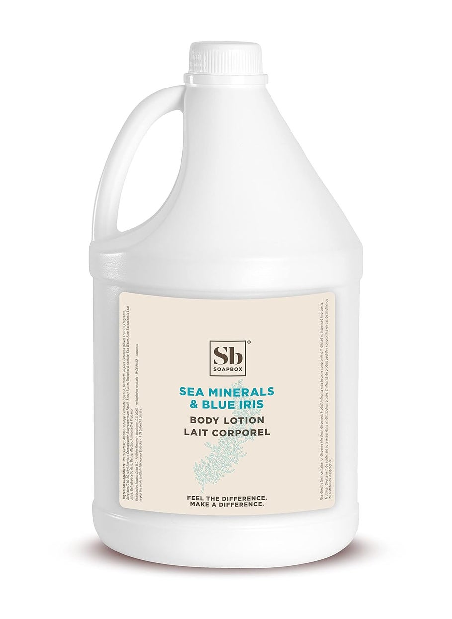 Soapbox - Soapbox Body Lotion Sea Minerals  Blue Iris Moisturizing Body Cream Vegan Natural  Cruelty Free Hydrating Hand Lotion Refill for Dry Skin  Gallon Size for Home  Professional - Image 1
