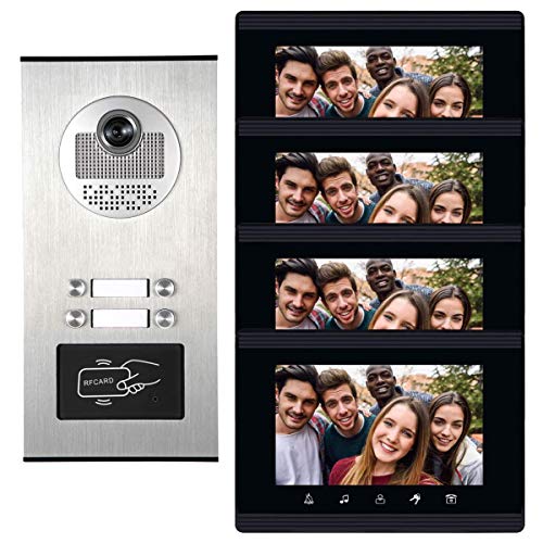 AMOCAM Upgrade Versions 4 Units Apartment Intercom System 7 inch Touch Monitor Video Door Phone Kits Support Ethernet Cable Connect, Single-Supply, ID Keyfobs Unlock for Home Apartment - Image 1