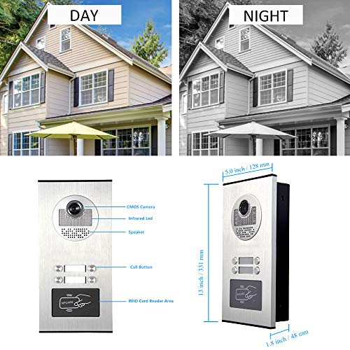 AMOCAM Upgrade Versions 4 Units Apartment Intercom System 7 inch Touch Monitor Video Door Phone Kits Support Ethernet Cable Connect, Single-Supply, ID Keyfobs Unlock for Home Apartment - Image 5