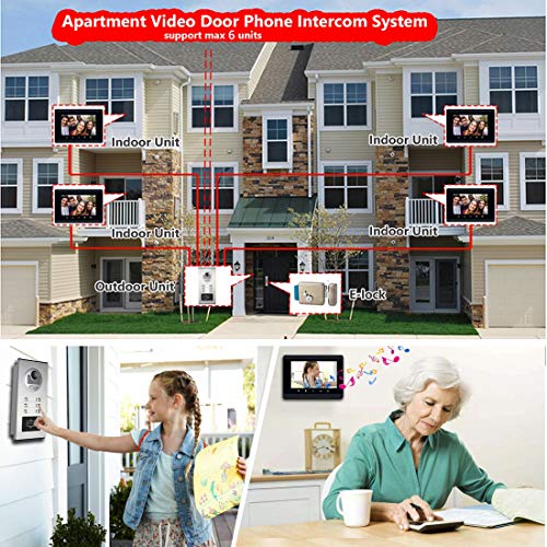 AMOCAM Upgrade Versions 4 Units Apartment Intercom System 7 inch Touch Monitor Video Door Phone Kits Support Ethernet Cable Connect, Single-Supply, ID Keyfobs Unlock for Home Apartment - Image 2