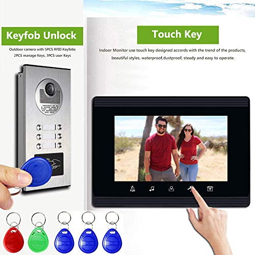 AMOCAM Upgrade Versions 4 Units Apartment Intercom System 7 inch Touch Monitor Video Door Phone Kits Support Ethernet Cable Connect, Single-Supply, ID Keyfobs Unlock for Home Apartment - Image 3
