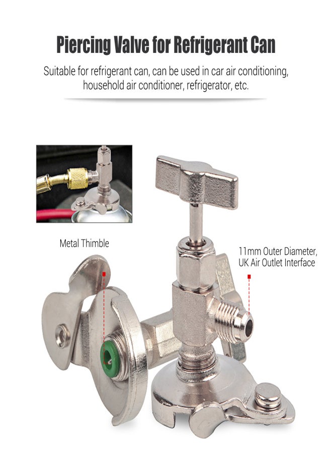صمام ثقب لعلبة غاز التبريد، صمام شحن مكيف هواء السيارة، صمام فتح مكيف هواء المنزل والثلاجة لمعظم علب غاز التبريد الصغيرة (واجهة مخرج هواء المملكة المتحدة 11 مم) - Image 4