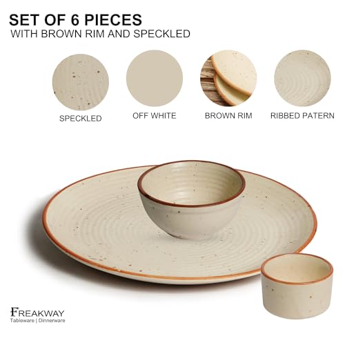 Freakway Hand-Painted Ceramic Dinner Set of 6 Pcs | 2 Stoneware Dinner Plates (10 Inch), 2 Dip Bowl(2.4 Inch & 2 Serving Bowls (180 Ml) | Microwave & Dishwasher Safe - Off White - Image 4