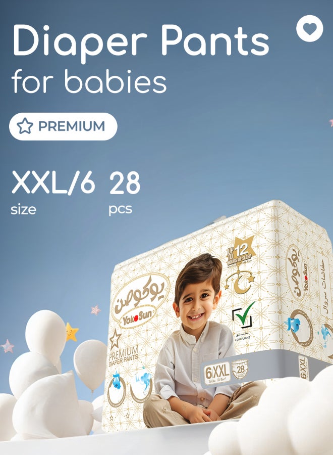 YokoSun Premium Baby Diaper Pants, Size 6 / XXL (15-23 kg), 28 pcs â€“ Ultra-Soft, Hypoallergenic Nappies, Japanese Quality for Baby Skin Care, Leakproof with 12-Hour Dryness Protection - Image 1