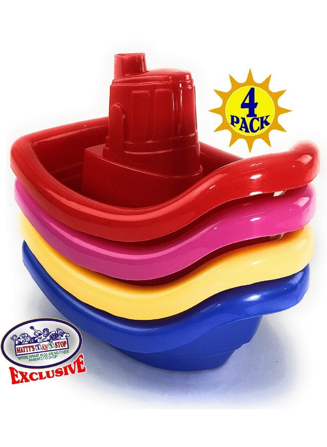Matty's Toy Stop Matty's Toy Stop Plastic Nesting/Stacking Tug Boats (11") Red, Blue, Pink & Yellow Gift Set Bundle, Perfect for Bath, Pool, Beach Etc. - 4 Pack  - Image 5