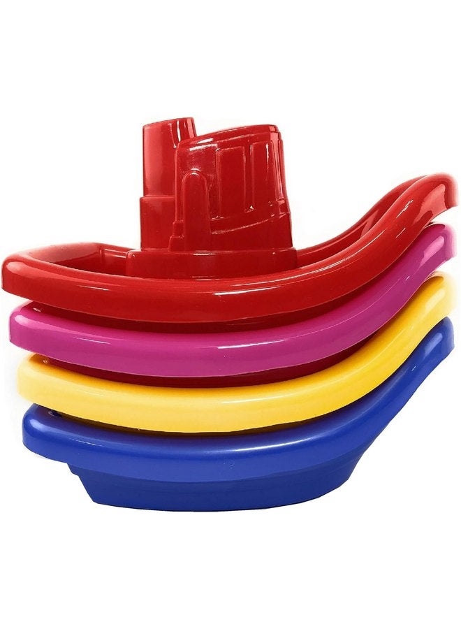 Matty's Toy Stop Matty's Toy Stop Plastic Nesting/Stacking Tug Boats (11") Red, Blue, Pink & Yellow Gift Set Bundle, Perfect for Bath, Pool, Beach Etc. - 4 Pack  - Image 1