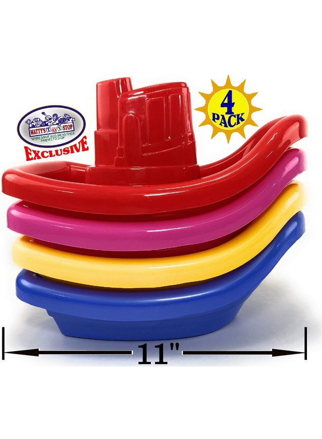 Matty's Toy Stop Matty's Toy Stop Plastic Nesting/Stacking Tug Boats (11") Red, Blue, Pink & Yellow Gift Set Bundle, Perfect for Bath, Pool, Beach Etc. - 4 Pack  - Image 2