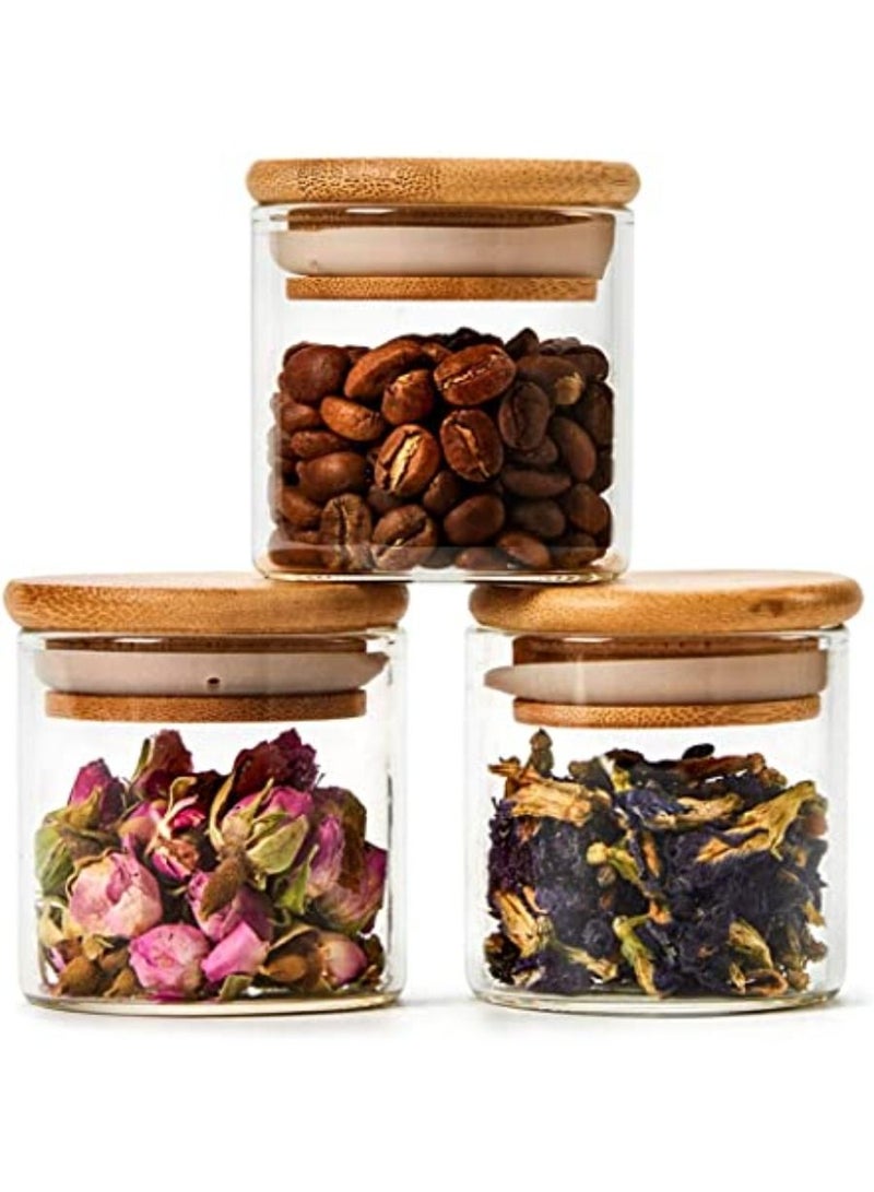 QUESERA 10 Piece Glass Storage Jars Set with Bamboo Lid 70ML Glass Spice Canisters  Mini Glass Jars with Airtight Lid for Kitchen Corner Suit for Sugar  Cookies Rice Flour and Other Dry Food Storage - Image 3