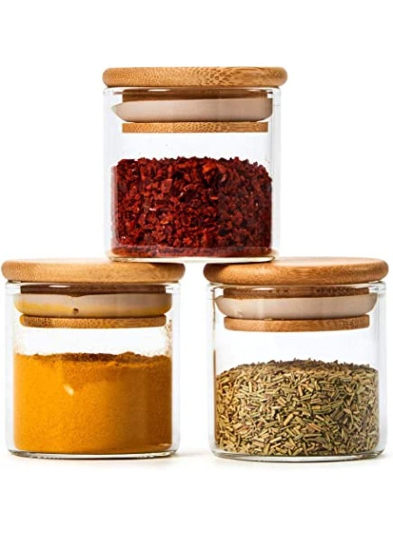 QUESERA 10 Piece Glass Storage Jars Set with Bamboo Lid 70ML Glass Spice Canisters  Mini Glass Jars with Airtight Lid for Kitchen Corner Suit for Sugar  Cookies Rice Flour and Other Dry Food Storage - Image 2