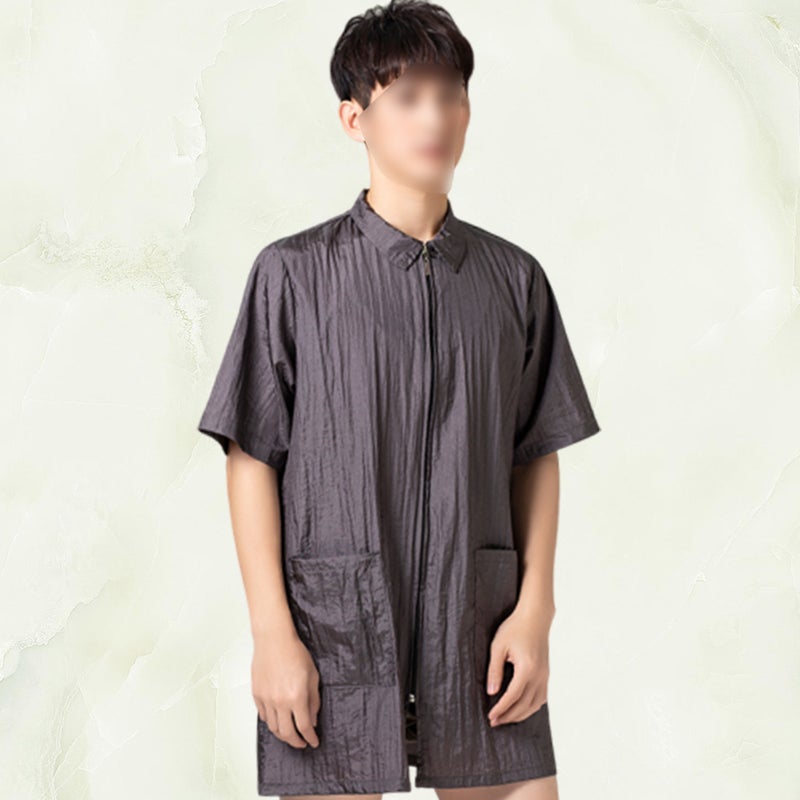 Dye Clothes Simple Short Sleeve Work Clothes for Woman (Grey XL) - Image 1