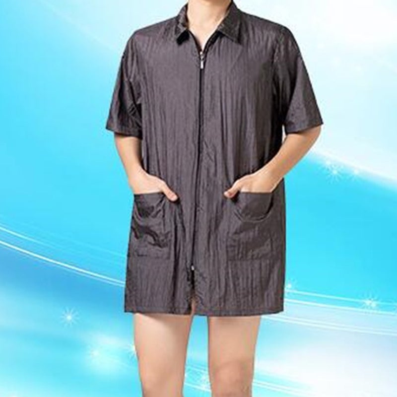 Dye Clothes Simple Short Sleeve Work Clothes for Woman (Grey XL) - Image 4
