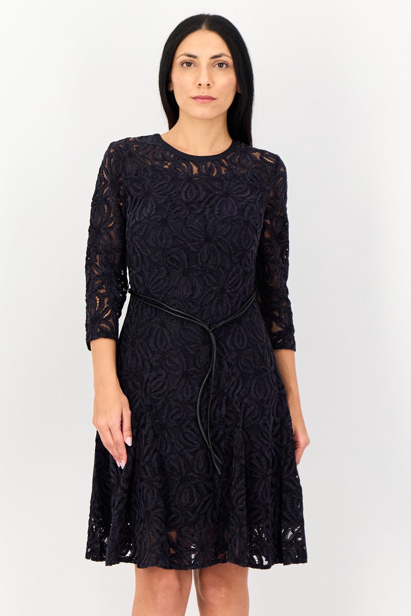 SELECTED Women Textured Casual Midi Dress, Navy - Image 1