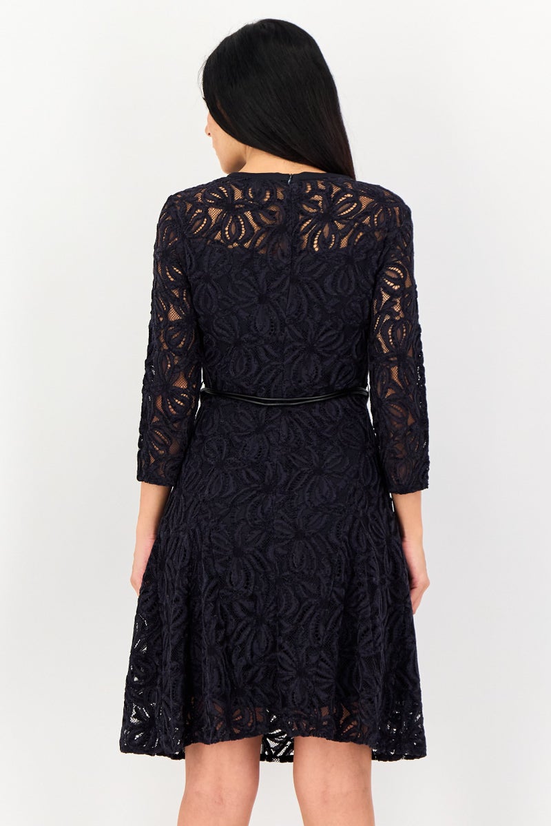 SELECTED Women Textured Casual Midi Dress, Navy - Image 2