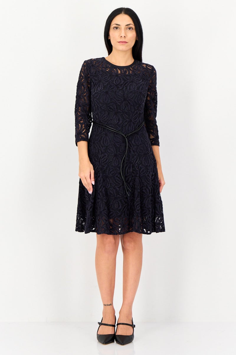 SELECTED Women Textured Casual Midi Dress, Navy - Image 4