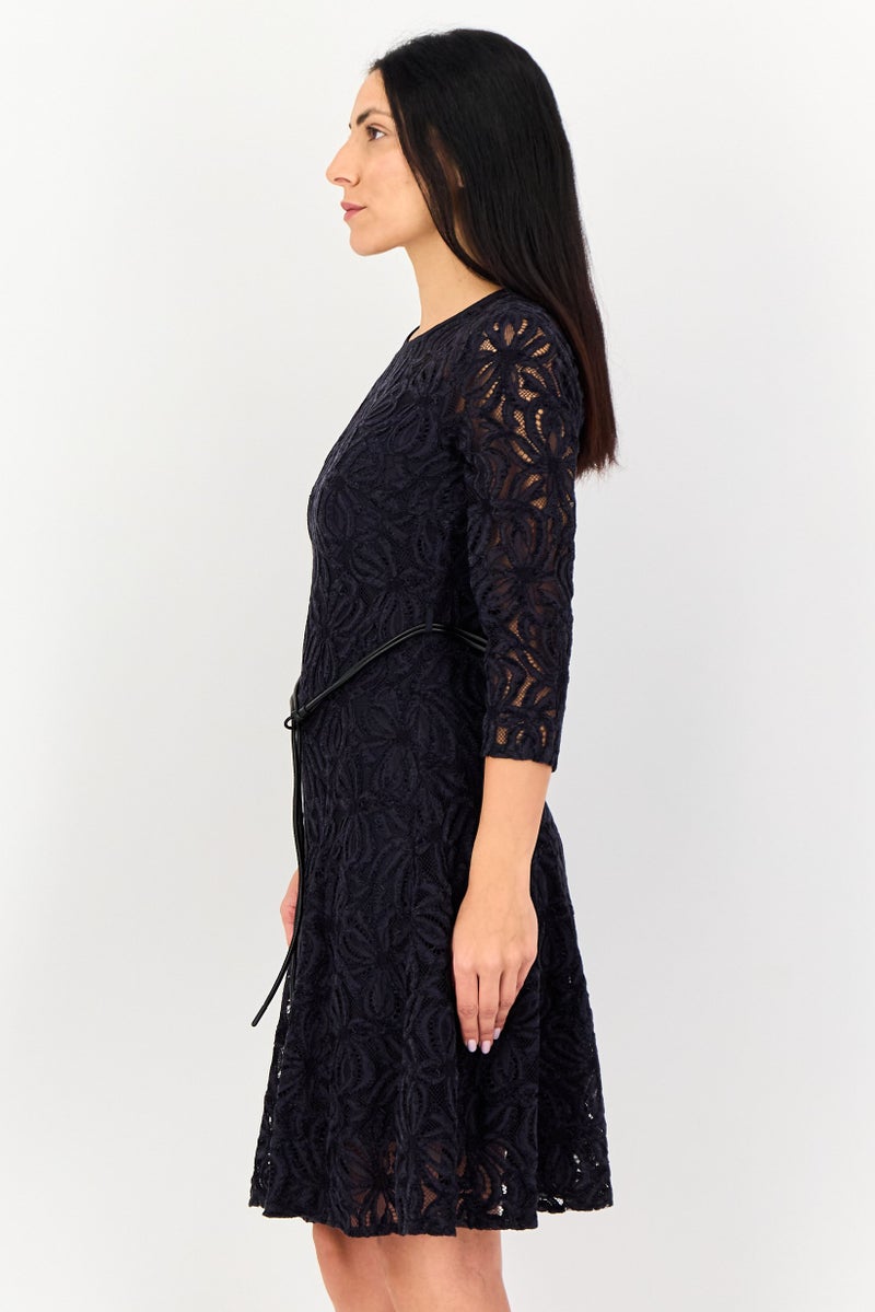 SELECTED Women Textured Casual Midi Dress, Navy - Image 3